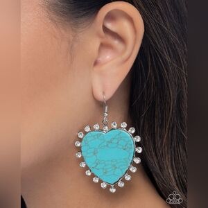Blue and Silver Dangle Earrings with Southwestern Design